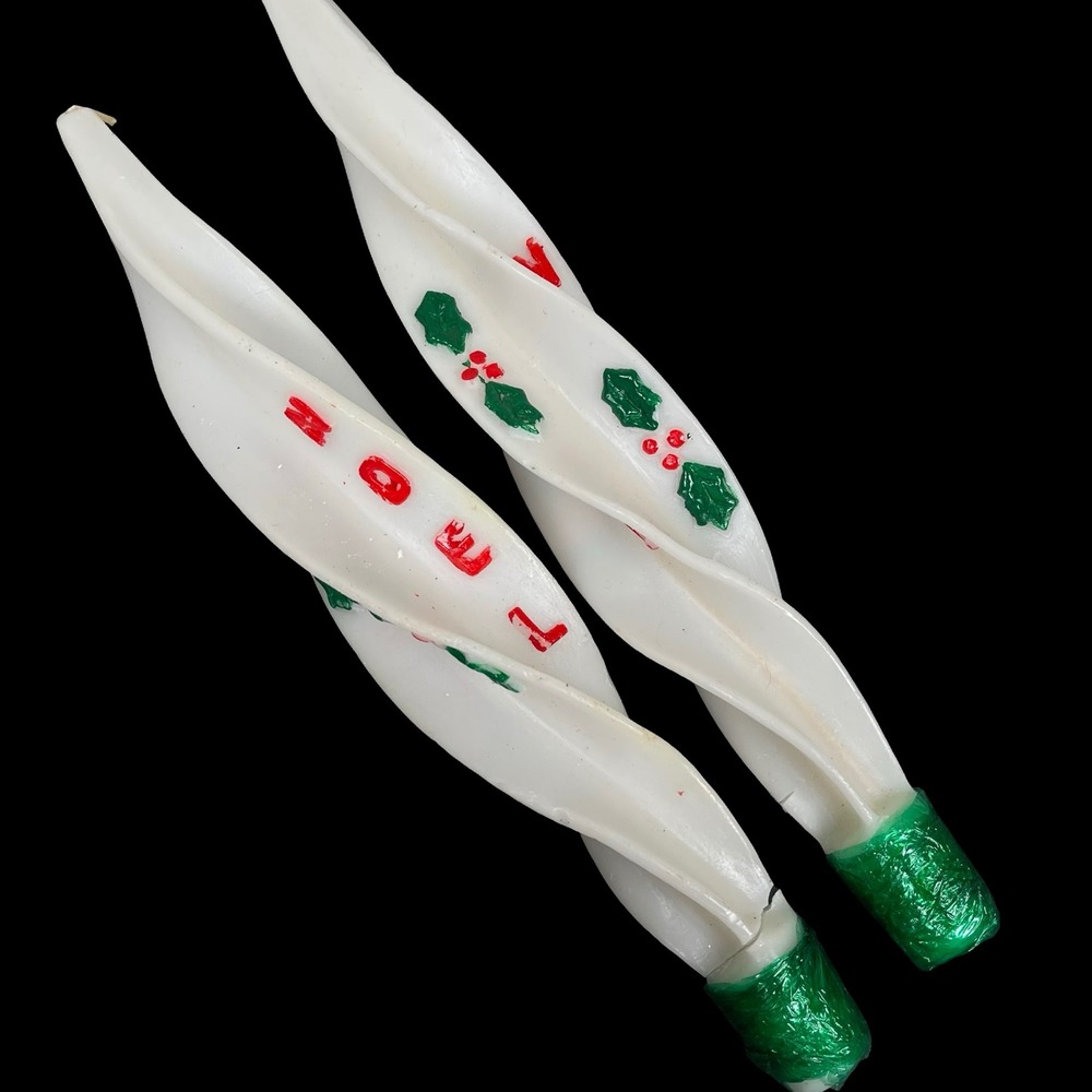 Vintage Holiday Twist Candles Noel Holly Berry Christmas‎ Decor 2 Mid Century